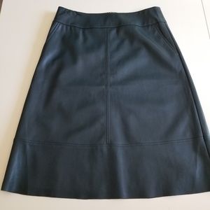 LOFT teal vegan leather seamed a-line skirt